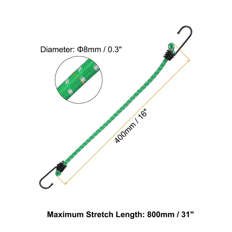 6Pcs Bungee Cord with Hooks 16" Rubber Bungee Cords for Outdoor, Green