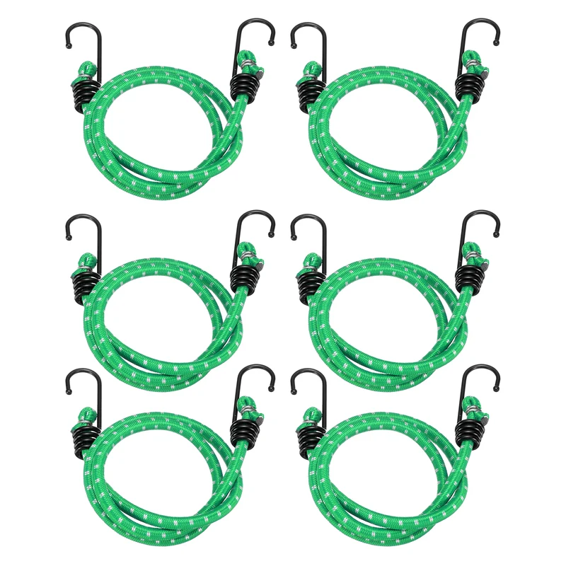 6Pcs Bungee Cord with Hooks 31" Rubber Bungee Cords for Outdoor, Green
