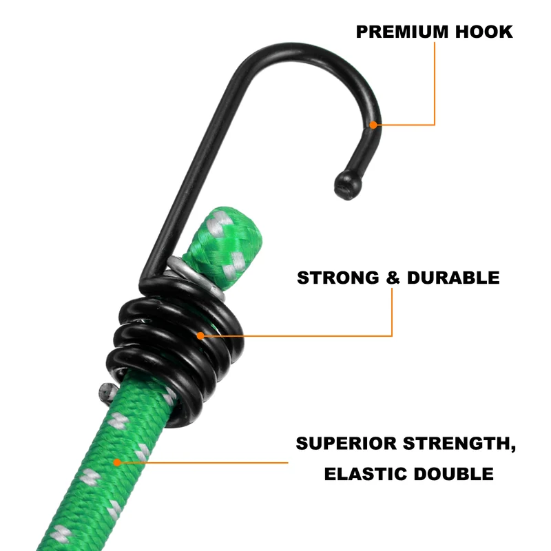 6Pcs Bungee Cord with Hooks 31" Rubber Bungee Cords for Outdoor, Green
