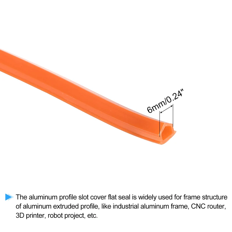Aluminum Profile Slot Cover Flat Seal Orange 15M 6mm 2020 Series 1Pcs