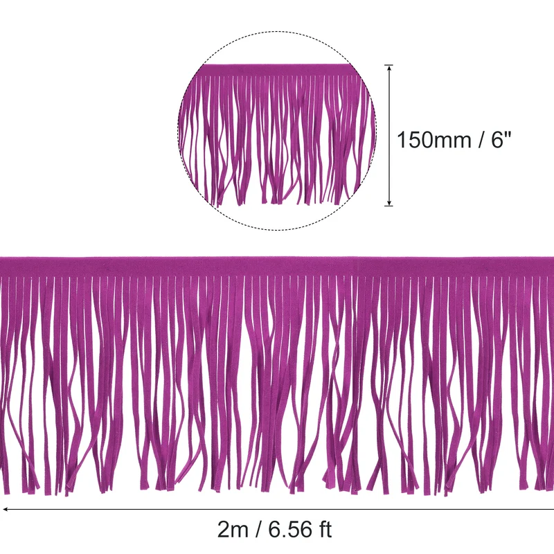 2 Yards 6 Inch PU Leather Fringe Trim DIY Tassel Fringe for Sewing, Purple