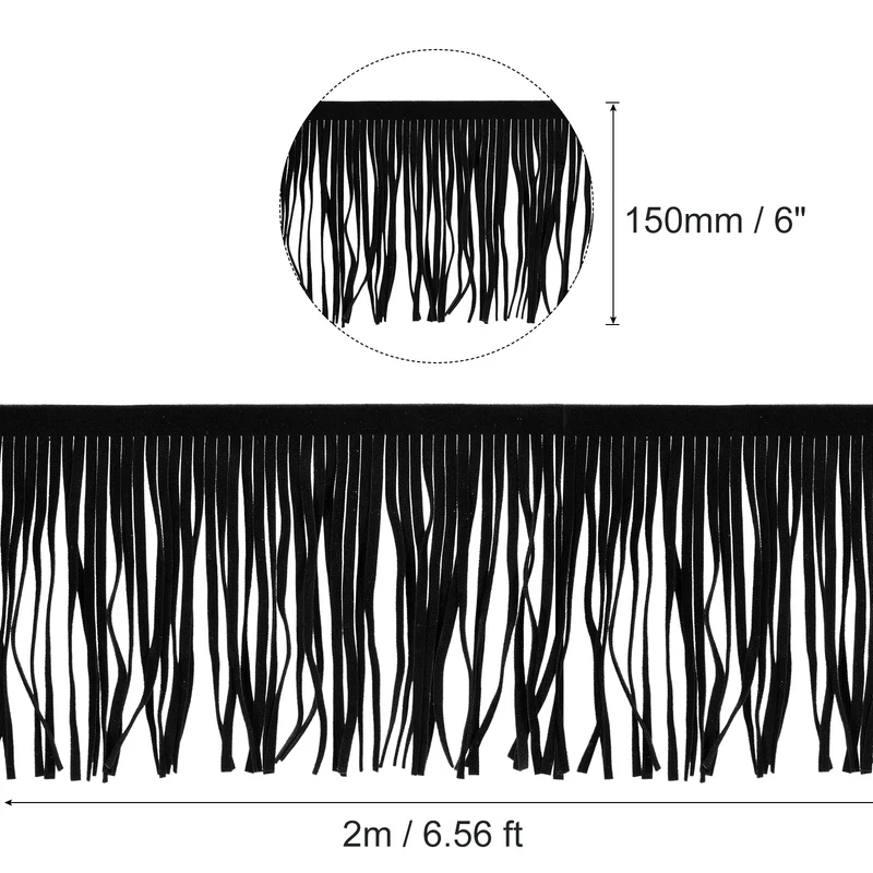 2 Yards 6 Inch PU Leather Fringe Trim Tassel Fringe for Sewing Black