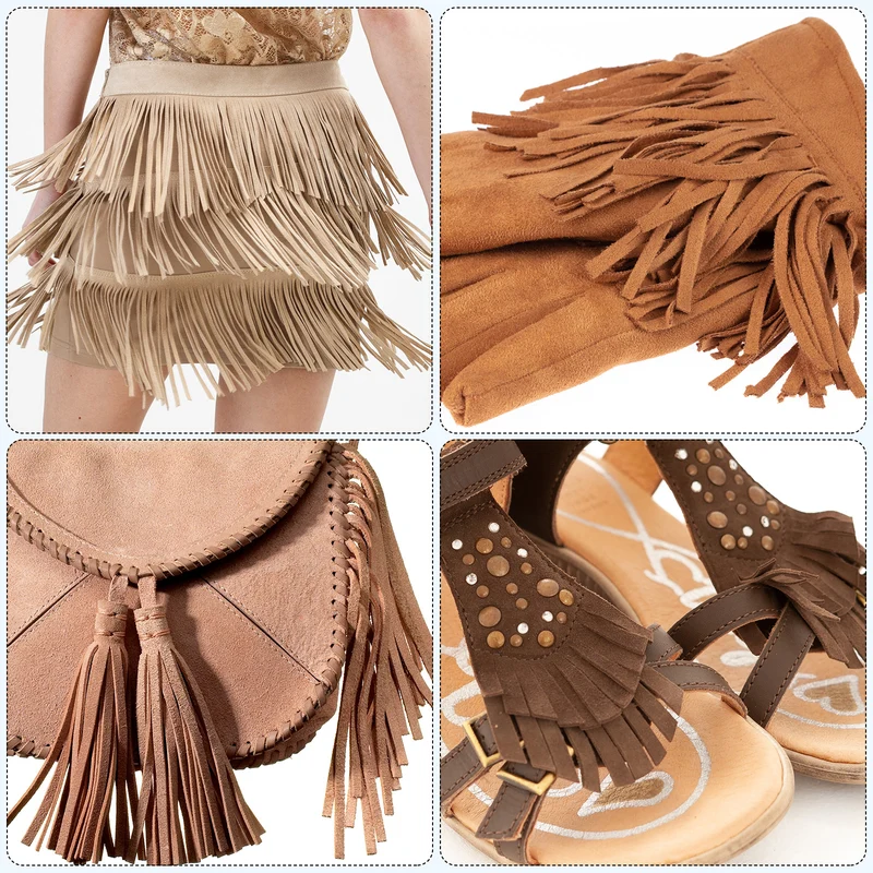 2 Yards 6 Inch PU Leather Fringe Trim Tassel Fringe for Sewing Black