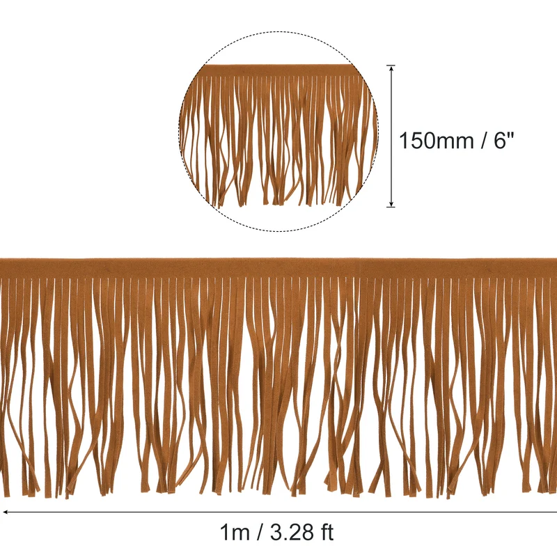 1 Yard 6 Inch PU Leather Fringe Trim DIY Tassel Fringe for Sewing Brown