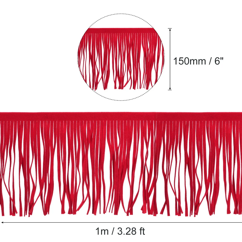 1 Yard 6 Inch PU Leather Fringe Trim DIY Tassel Fringe for Sewing, Red