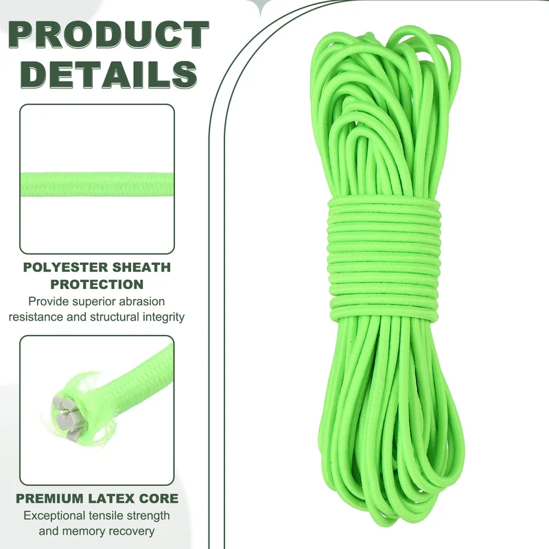 1/8 Inch Elastic Bungee Shock Cords 26 Feet Stretch String Rope, Green