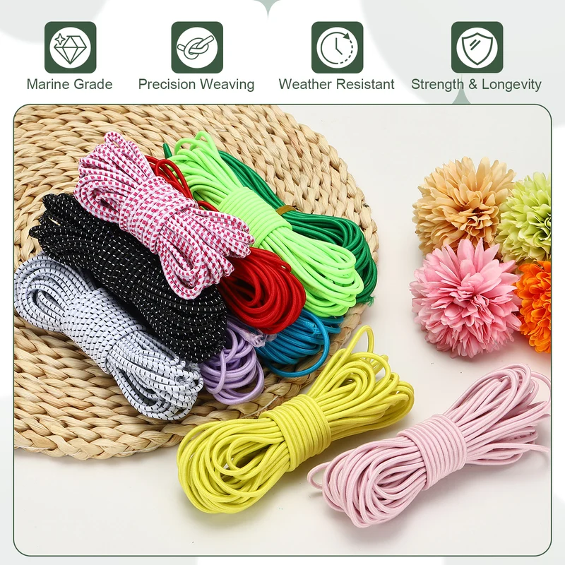 1/8 Inch Elastic Bungee Shock Cords 26 Feet Stretch String Rope, Green