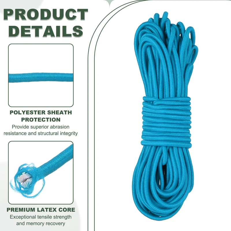 1/8 Inch Elastic Bungee Shock Cords 26 Feet Stretch String Rope, Sky Blue