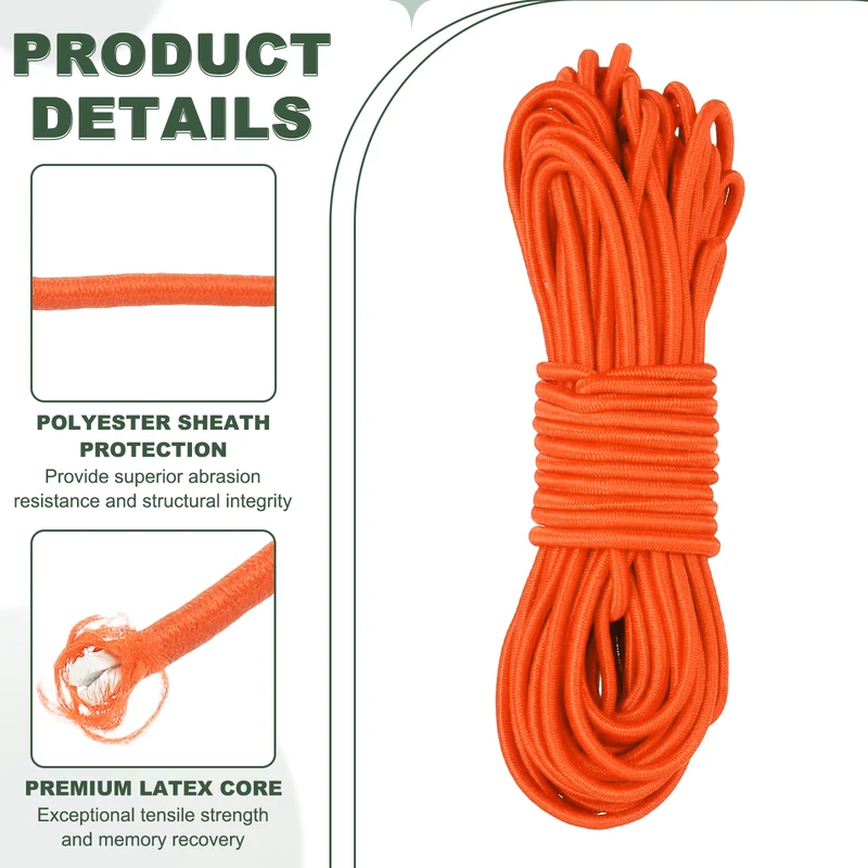 1/8 Inch Elastic Bungee Shock Cords 26 Feet Stretch String Rope, Orange
