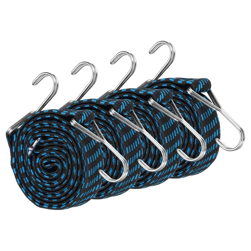 4Pcs Adjustable Bungee Cord with Hook 79" Elastic Bungee Straps, Blue