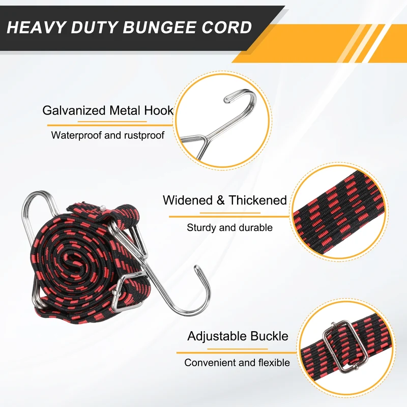 4Pcs Adjustable Bungee Cord with Hook 39" Elastic Bungee Straps, Red