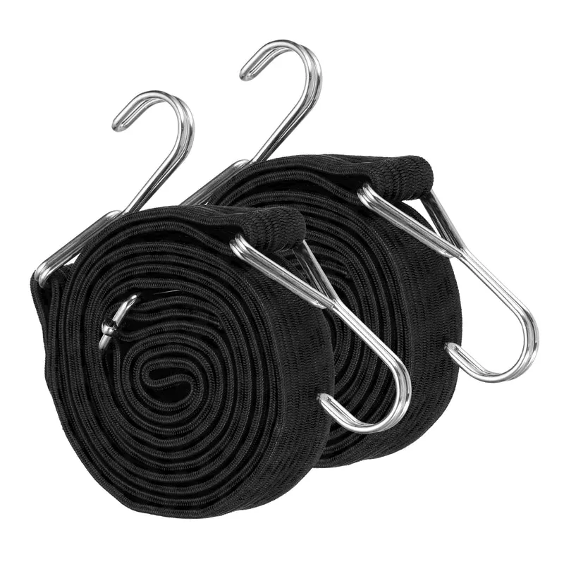 2Pcs Adjustable Bungee Cord with Hook 79" Elastic Bungee Straps, Black