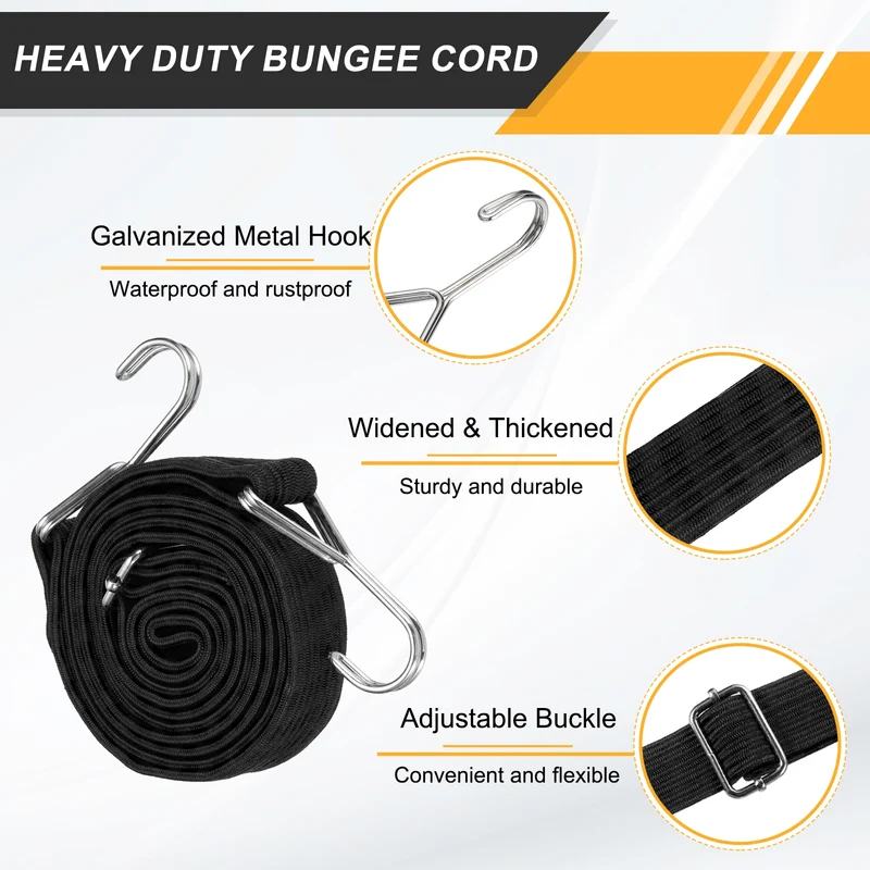 2Pcs Adjustable Bungee Cord with Hook 79" Elastic Bungee Straps, Black