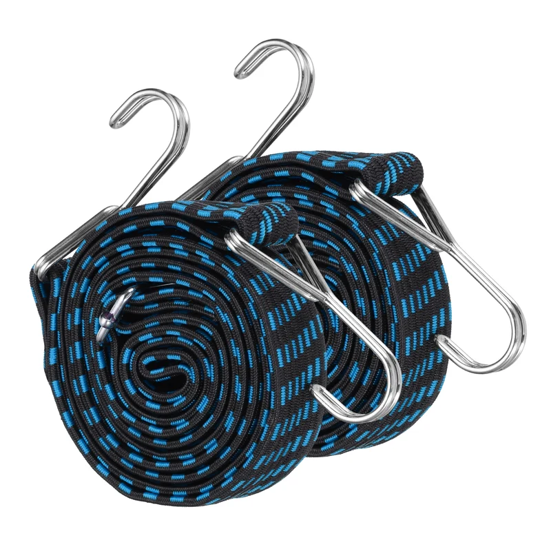 2Pcs Adjustable Bungee Cord with Hook 79" Elastic Bungee Straps, Blue