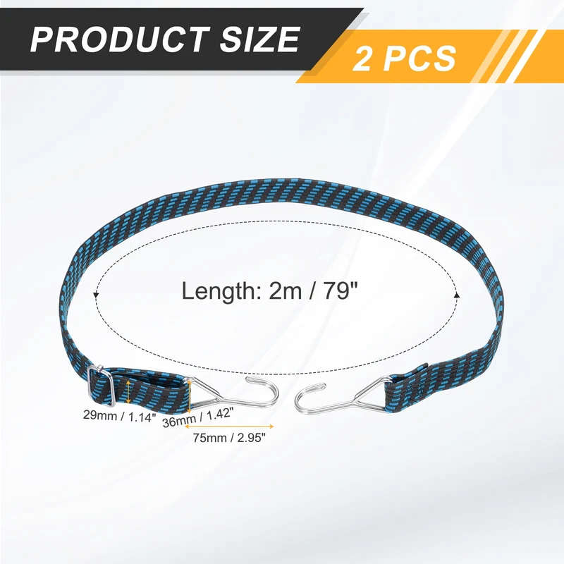 2Pcs Adjustable Bungee Cord with Hook 79" Elastic Bungee Straps, Blue