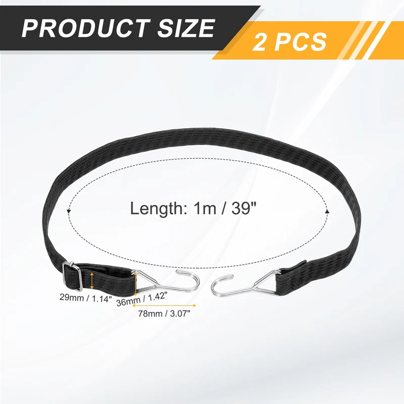 2Pcs Adjustable Bungee Cord with Hook 39" Elastic Bungee Straps, Black