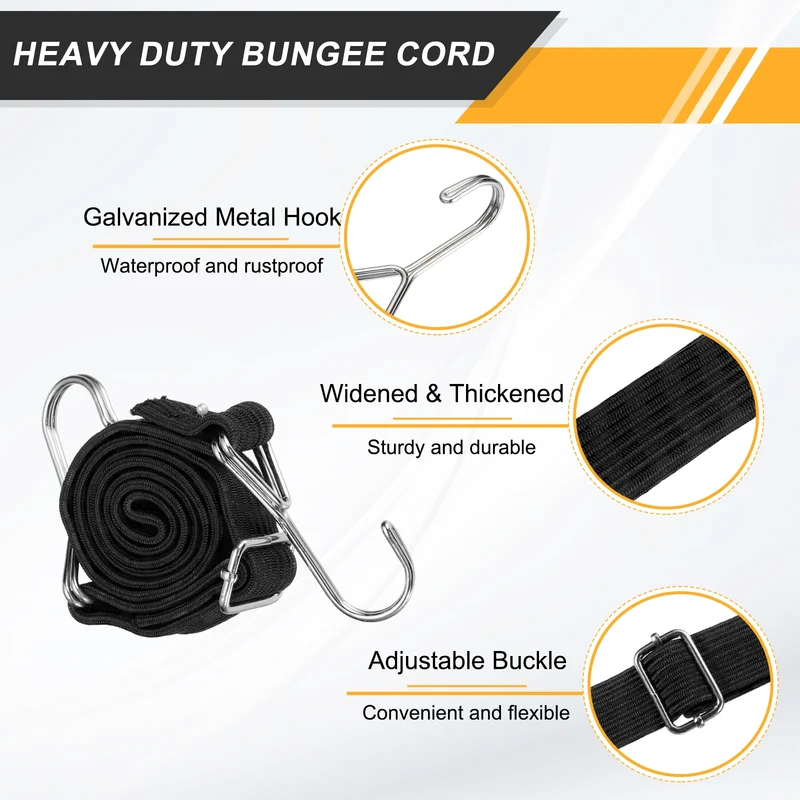 2Pcs Adjustable Bungee Cord with Hook 39" Elastic Bungee Straps, Black