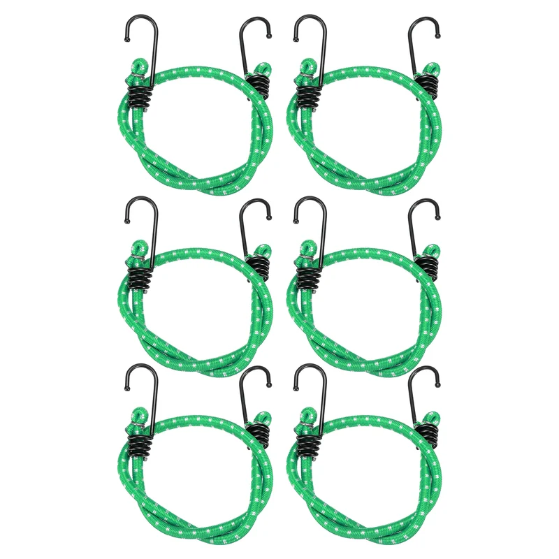 6Pcs Bungee Cord with Hooks 24" Rubber Bungee Cords for Outdoor, Green