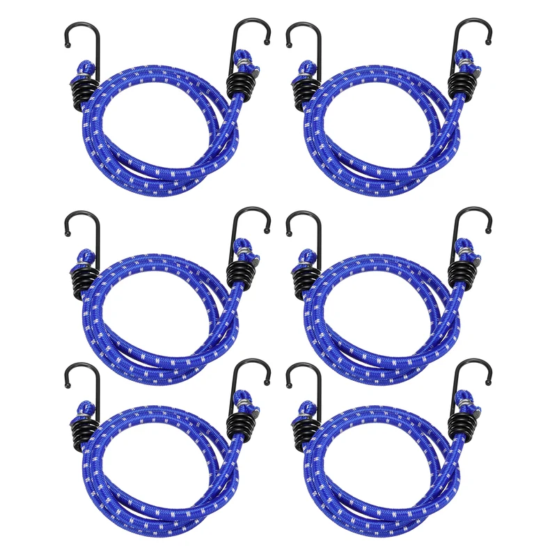 6Pcs Bungee Cord with Hooks 31" Rubber Bungee Cords for Outdoor, Blue
