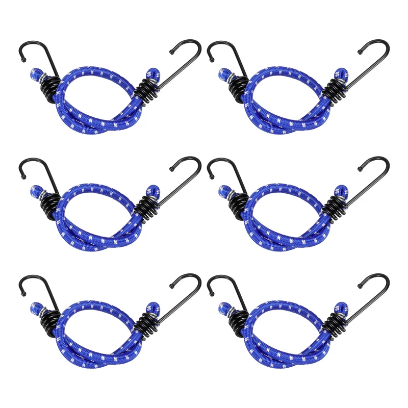 6Pcs Bungee Cord with Hooks 16" Rubber Bungee Cords for Outdoor, Blue