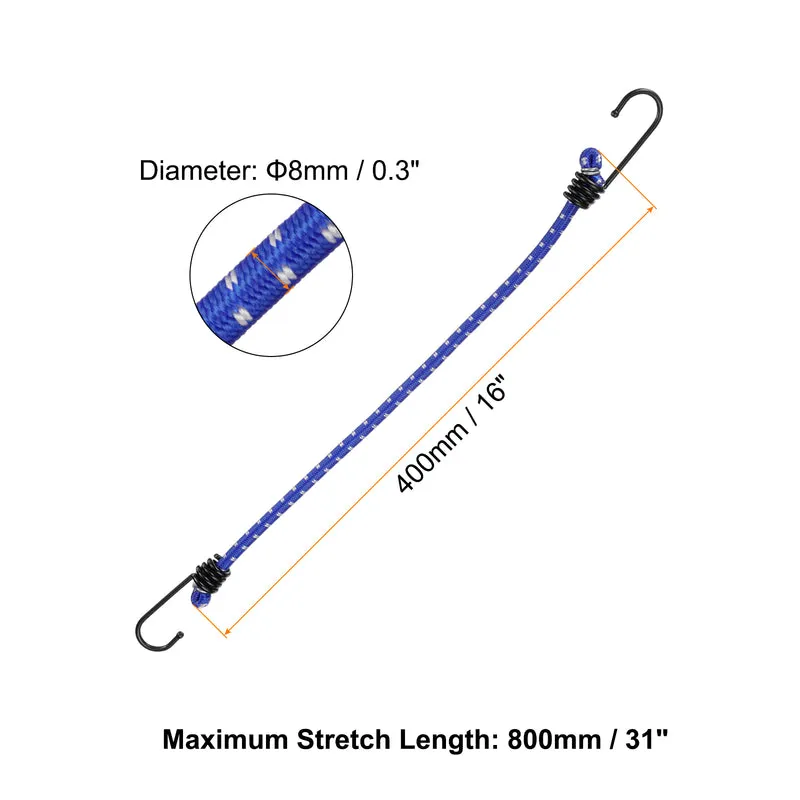 6Pcs Bungee Cord with Hooks 16" Rubber Bungee Cords for Outdoor, Blue
