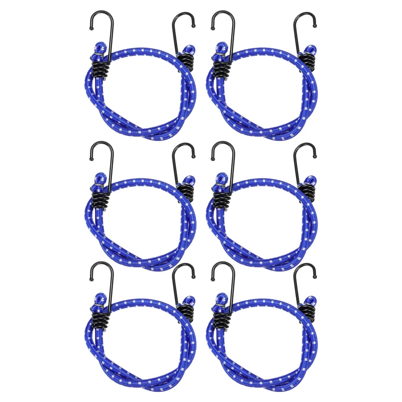 6Pcs Bungee Cord with Hooks 24" Rubber Bungee Cords for Outdoor, Blue