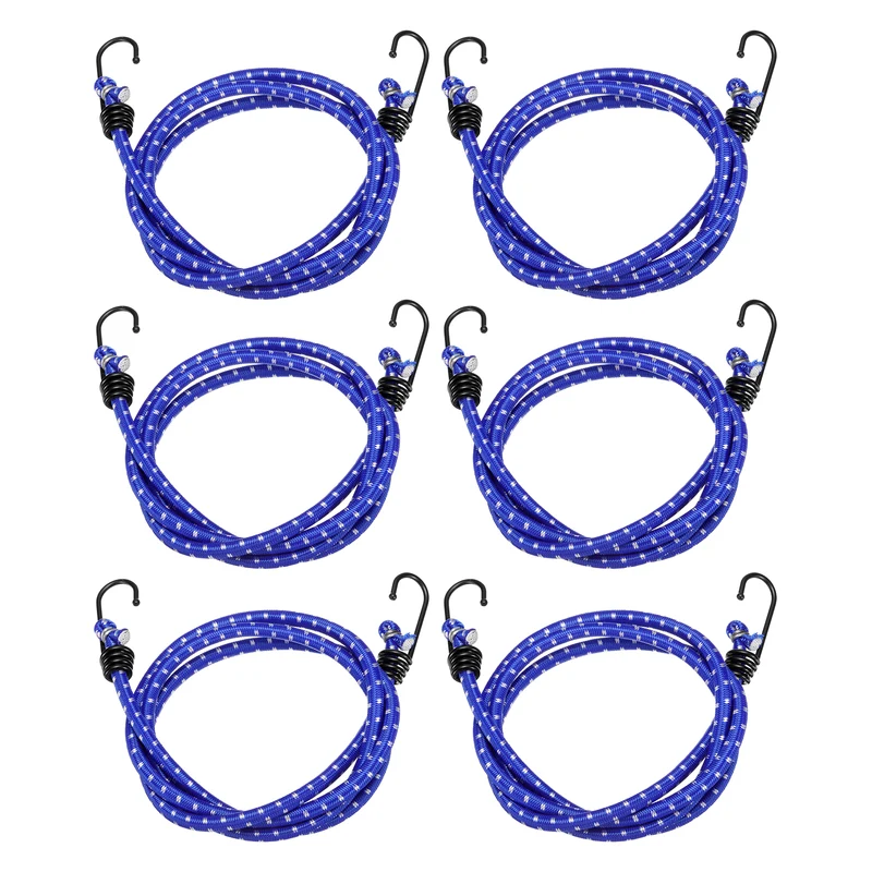 6Pcs Bungee Cord with Hooks 60" Rubber Bungee Cords for Outdoor, Blue
