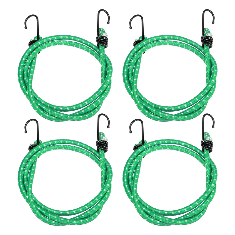 4Pcs Bungee Cord with Hooks 47" Rubber Bungee Cords for Outdoor, Green