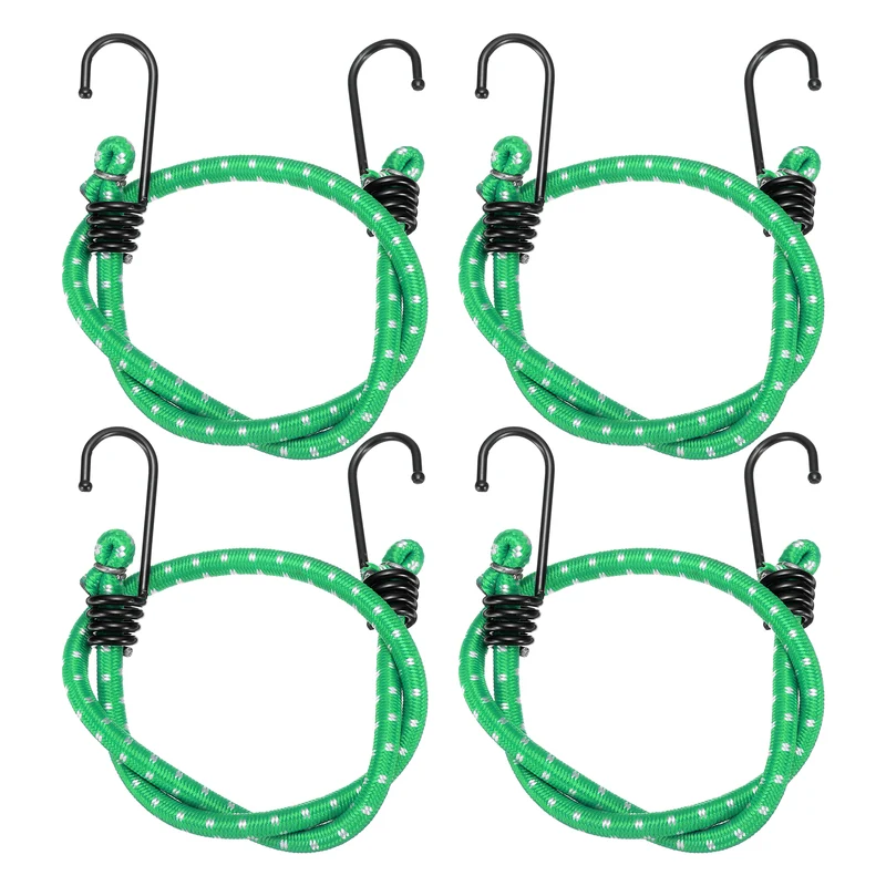 4Pcs Bungee Cord with Hooks 24" Rubber Bungee Cords for Outdoor, Green