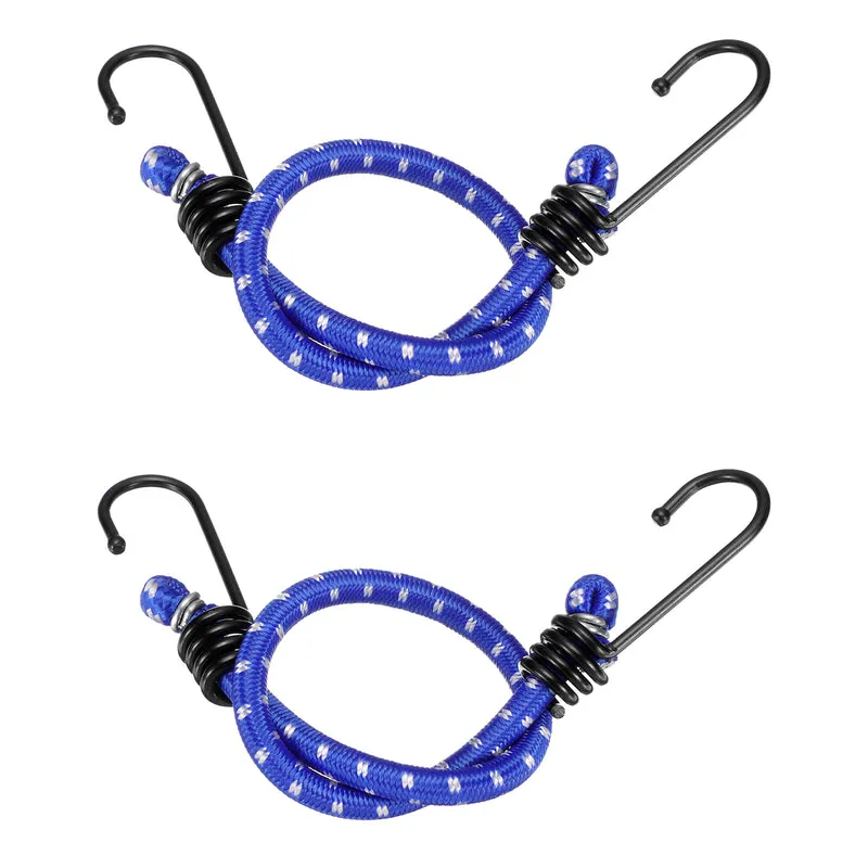 2Pcs Bungee Cord with Hooks 16" Rubber Bungee Cords for Outdoor Blue