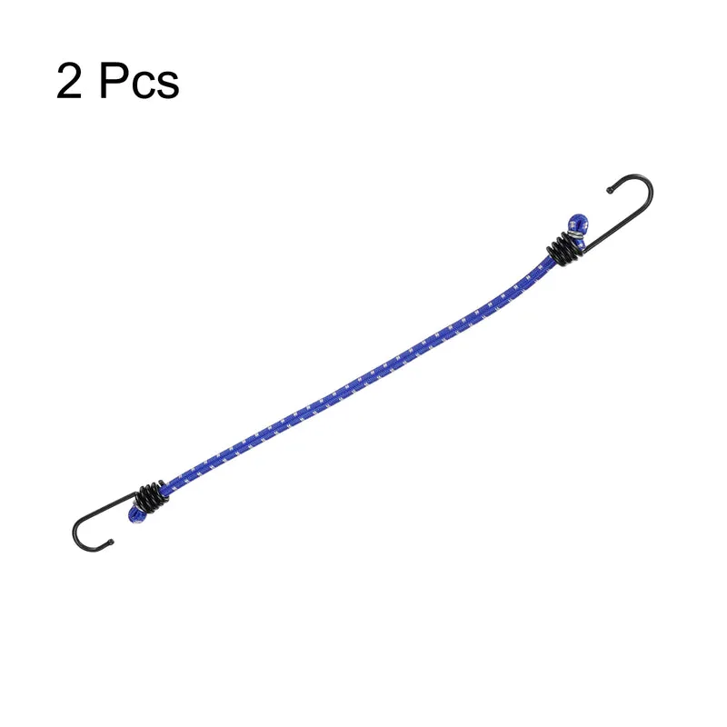 2Pcs Bungee Cord with Hooks 16" Rubber Bungee Cords for Outdoor Blue