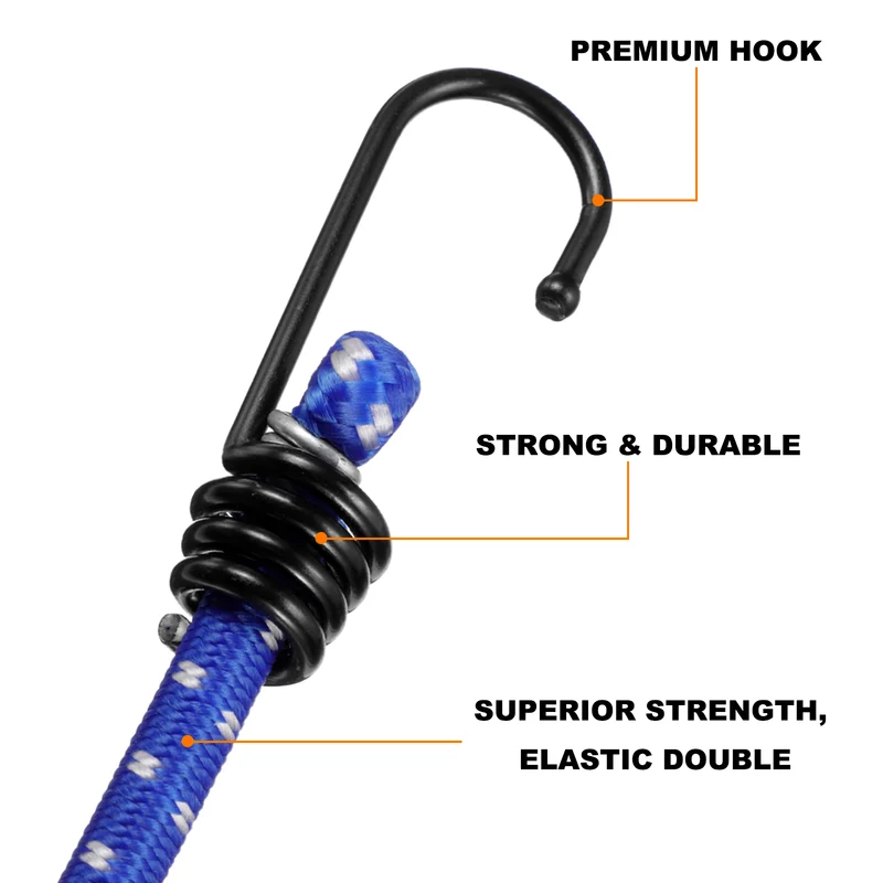 2Pcs Bungee Cord with Hooks 16" Rubber Bungee Cords for Outdoor Blue