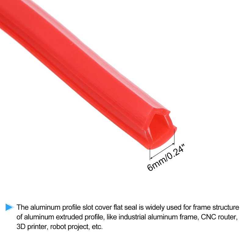 Aluminum Profile Slot Cover Flat Seal Red 5M 6mm 2020 Series