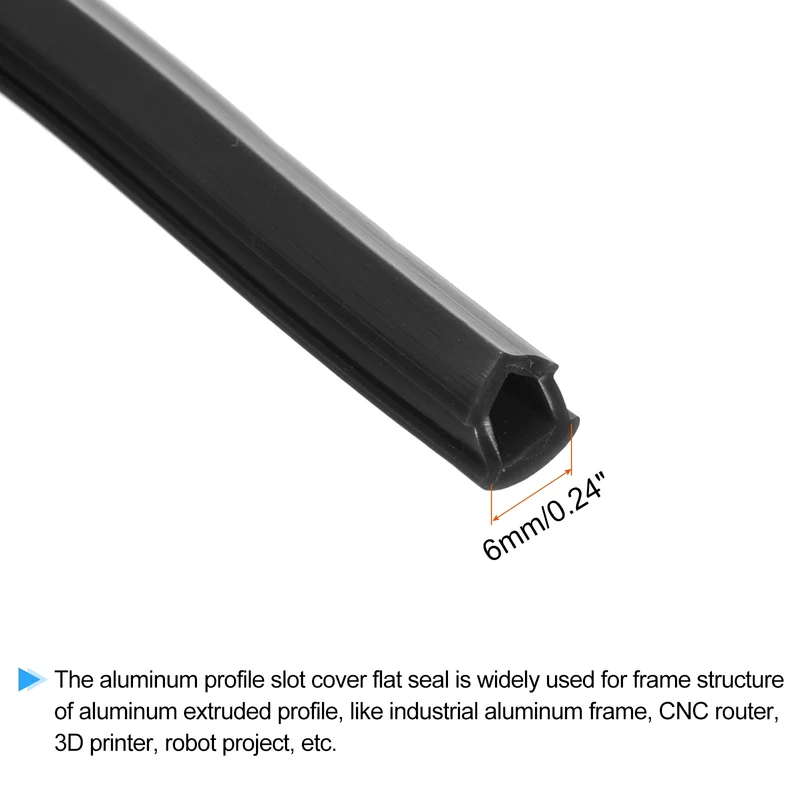 Aluminum Profile Slot Cover Flat Seal Black 8M 6mm 2020 Series