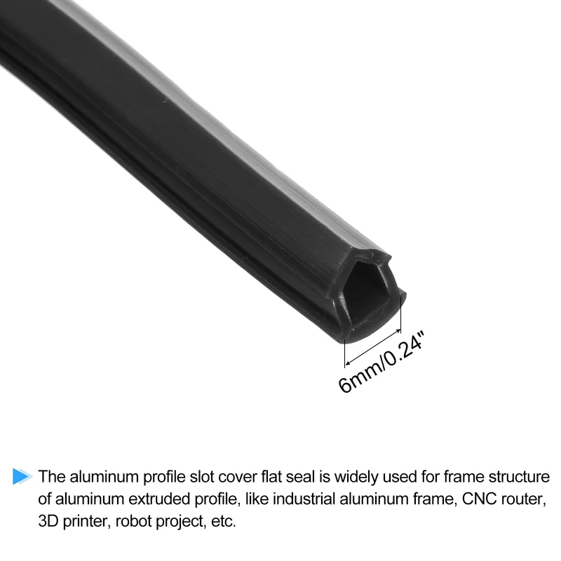 Aluminum Profile Slot Cover Flat Seal Black 5M 6mm 2020 Series