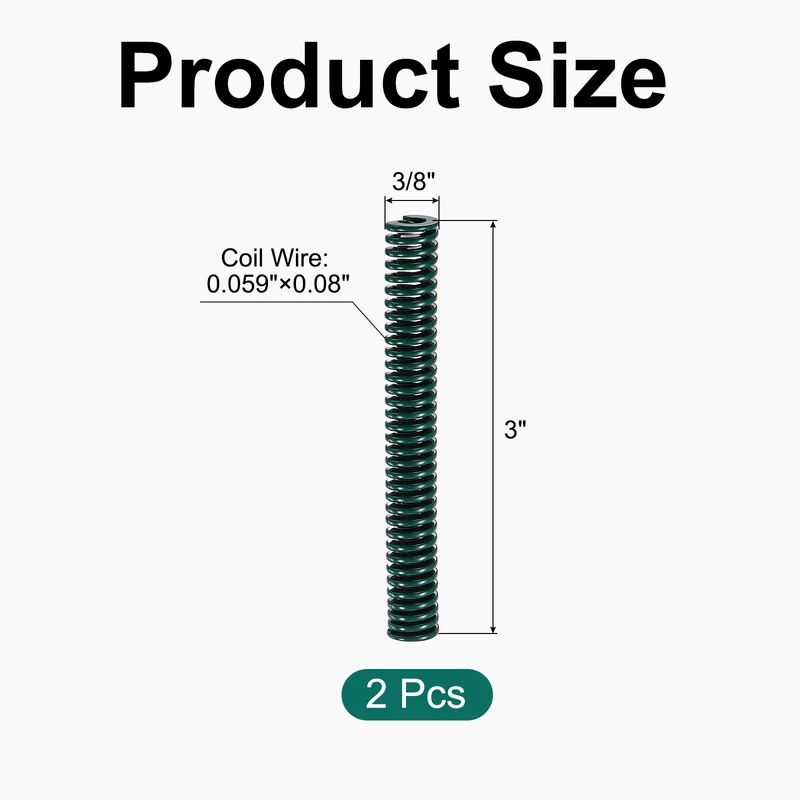 2Pcs Green Compression Spring 3/8" OD 3 Length, Alloy Steel Flat Wire