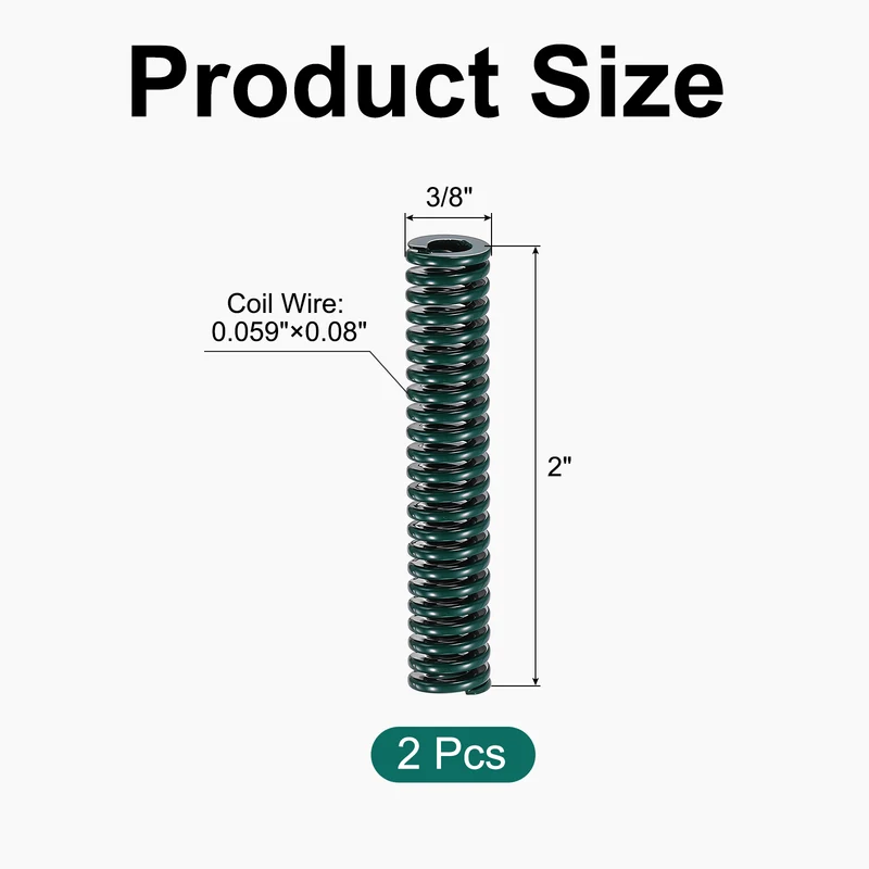 2Pcs Green Compression Spring 3/8" OD 2 Length, Alloy Steel Flat Wire