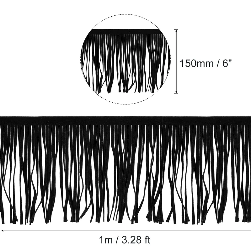 1 Yard 6 Inch PU Leather Fringe Trim DIY Tassel Fringe for Sewing Black