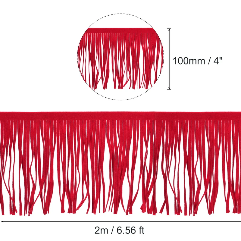 2 Yards 4 Inch PU Leather Fringe Trim DIY Tassel Fringe for Sewing Red