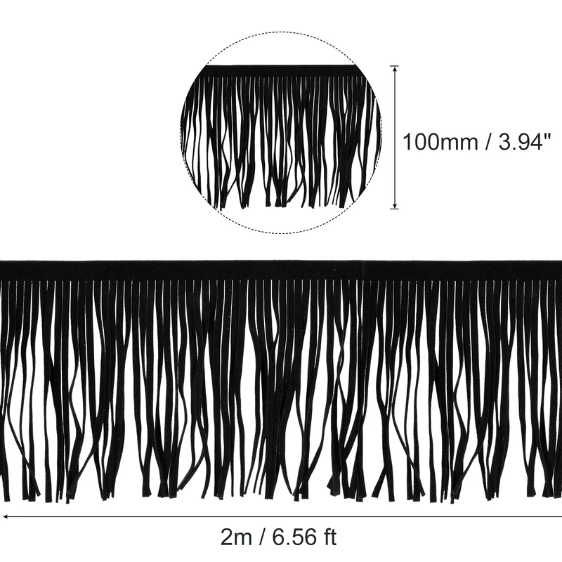 2 Yards 4" PU Leather Fringe Trim DIY Tassel Fringe for Sewing Black