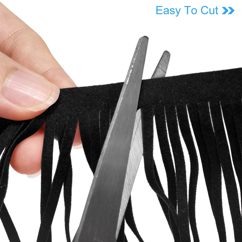 2 Yards 4" PU Leather Fringe Trim DIY Tassel Fringe for Sewing Black