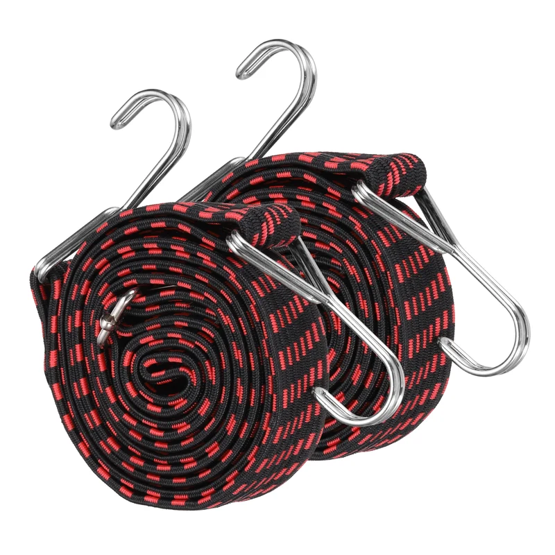 2Pcs Adjustable Bungee Cord with Hook 79" Elastic Bungee Straps, Red