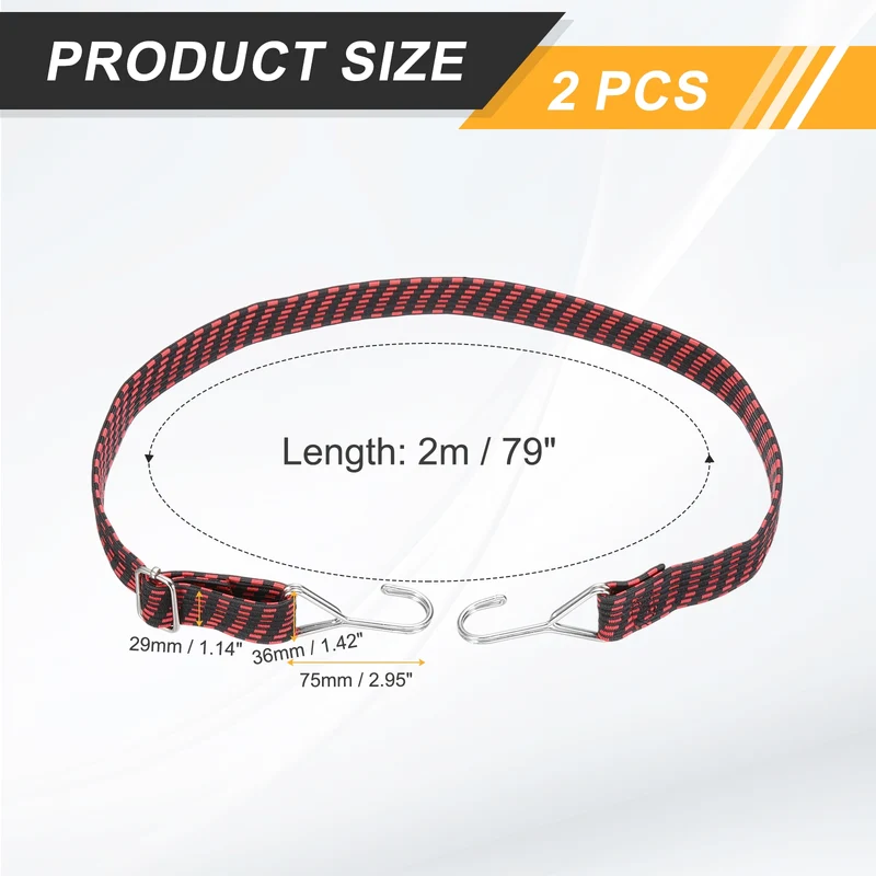 2Pcs Adjustable Bungee Cord with Hook 79" Elastic Bungee Straps, Red