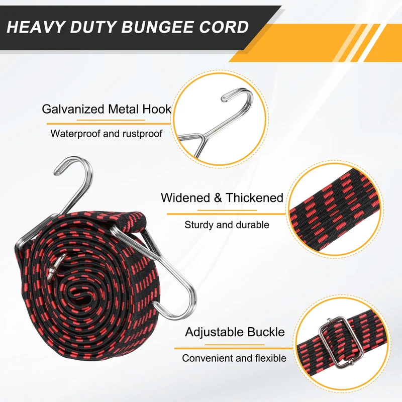 2Pcs Adjustable Bungee Cord with Hook 79" Elastic Bungee Straps, Red