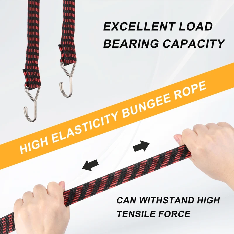 2Pcs Adjustable Bungee Cord with Hook 79" Elastic Bungee Straps, Red