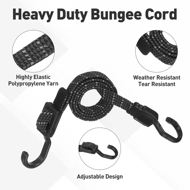 2pcs Adjustable Bungee Cords with Hook 39" Elastic Bungee Strap, Black Gray