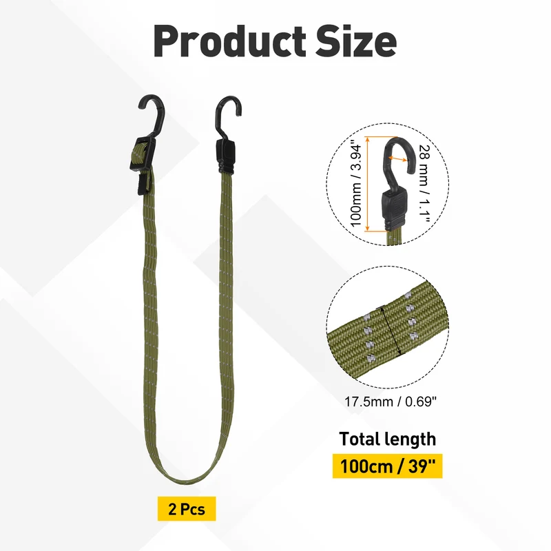 2pcs Adjustable Bungee Cords with Hook 39" Elastic Bungee Strap, Olive