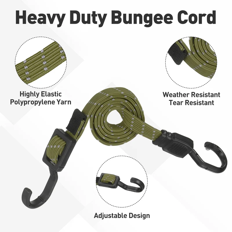 2pcs Adjustable Bungee Cords with Hook 39" Elastic Bungee Strap, Olive
