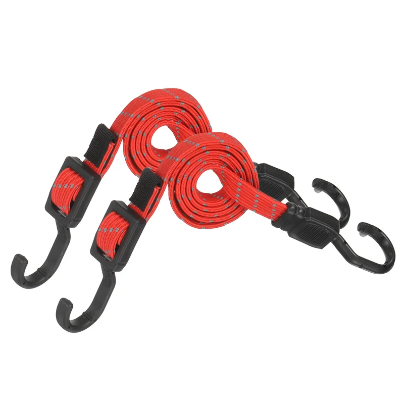 2pcs Adjustable Bungee Cords with Hook 39" Elastic Bungee Strap, Bright Red