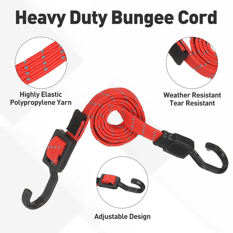 2pcs Adjustable Bungee Cords with Hook 39" Elastic Bungee Strap, Bright Red